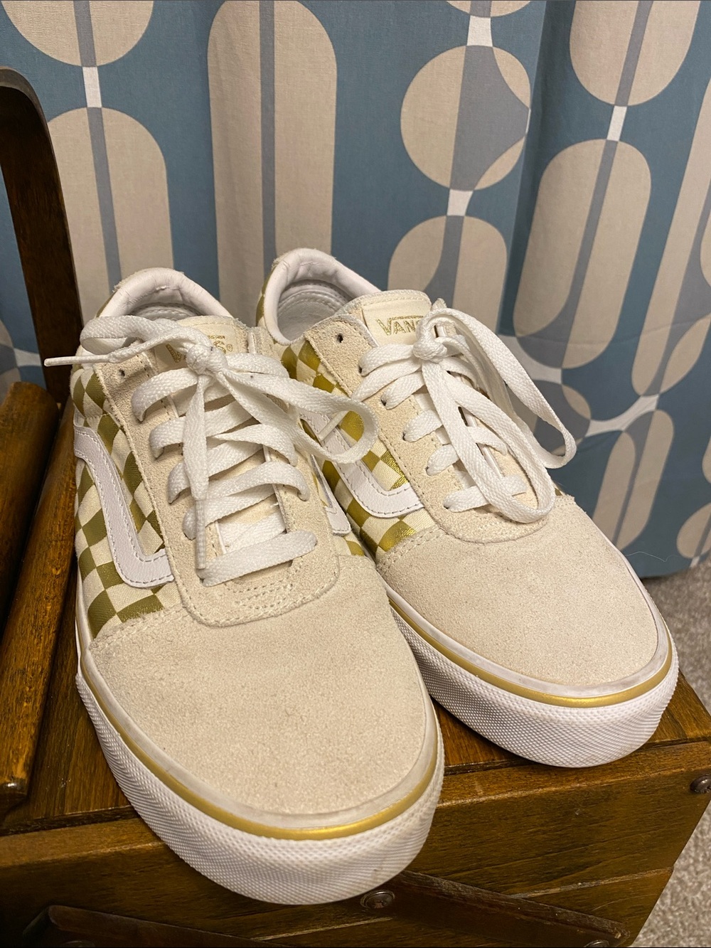 Vans Old Skool Checkerboard Sneakers in Cream & Gold